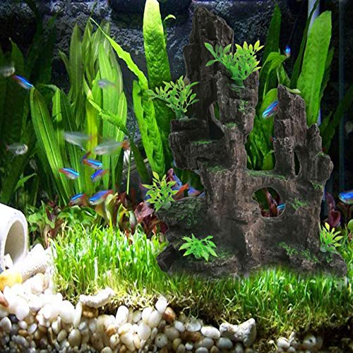 kathson Aquarium Mountain View Stone Resin Fish Tank Decoration Betta Hideout Caves Rockery Landscape Tree Rock Hiding Cave Decor for Small Fish Shrimp Play Ornament - size: 8.0〞L x 4.3〞W x 10.4〞H