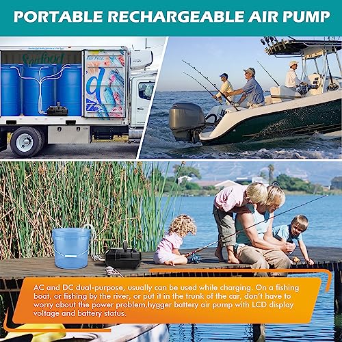hygger Rechargeable Aquarium Pond Air Pump, Powerful Quiet Commercial Tank Air Pump with Hose Air Stone Check Valve Adjustable Flow Diverter Valve for Fishing Yacht/Power Outages/Hydroponic - size: 301GPH(19L/Min)