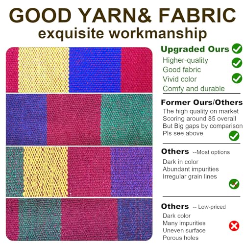 GOCAN Double Hammock 2 Person Extra Large 220x160cm Total Length 330cm Load 500lb Canvas Cotton Hammock for Patio Porch Garden Backyard Lounging Outdoor and Indoor with Removable Spreader bar - color: Red Stripe