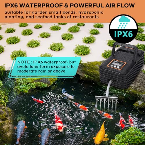 hygger IPX6 Rechargeable Aquarium Pond Air Pump, Powerful Quiet Tank Air Pump with Hose Air Stone Check Valve Adjustable Flow Diverter Valve for Fishing Yacht/Power Outages/Hydroponic - size: 240GPH - New