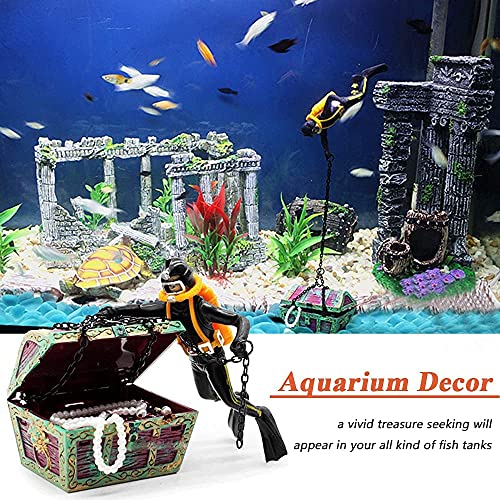 Mesee Aquarium Decor Creative Treasure Seeker, Fish Tank Ornament Undersea Landscape Treasure Chest Hunt Diver Air-Operated Decoration - Black - color: Black