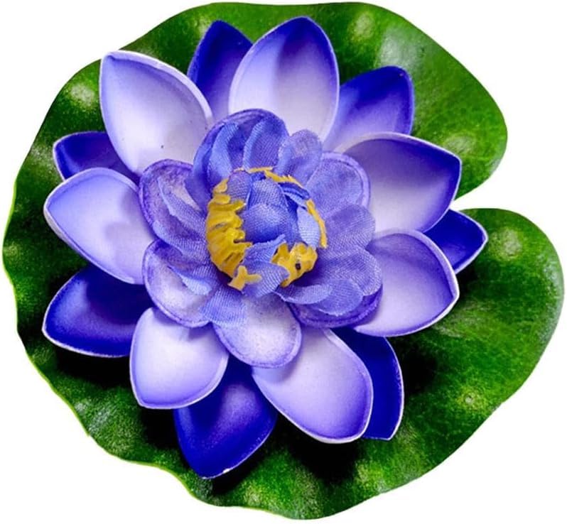 Artificial Floating Foam Lotus Flower with Water Lily Pad,Lifelike Pond Pool Lotus Ornaments,Realistic Ornament for Home Garden Pond Aquarium Decor，Artificial Plants and Flowers (Blue) - color: Blue