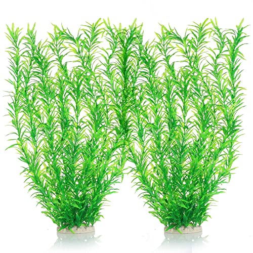 JIHAQUA Aquarium Decor Plastic Plants Extra Large 21 Inches Artificial Fish Tank Plants Tall Fish Tank Decorations (Green 2pcs) - color: Green 2pcs