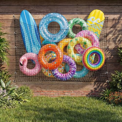 Aliceset 1/2/4 Pcs Pool Float Storage Net Bag Various Sizes Adjustable Swimming Pool Inflatable Toy Hanging Organizer Mesh Net Pouch Holder Reinforced Attaches to Poolside Fence - color: Black, size: 87 x 55"