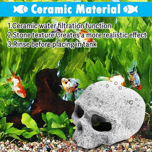 Tfwadmx Aquarium Skull Reptile House Decor Ceramic Head Skeleton Decorations Cave Betta Toys Fish Hideout Stones House for Tank Landscape Decorative Hideout Cave Shelter Shrimp Cichlid Hiding Breeding