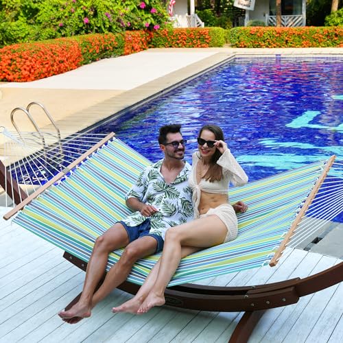 Lazy Daze Hammocks Quick Dry Hammock with Spreader Bar Textliene Fabric Double 2 Person Hammock with Chains Outdoor Patio Poolside Backyard Beach 450 lbs Capacity, Blue Green Stripes - color: Blue Green Stripes