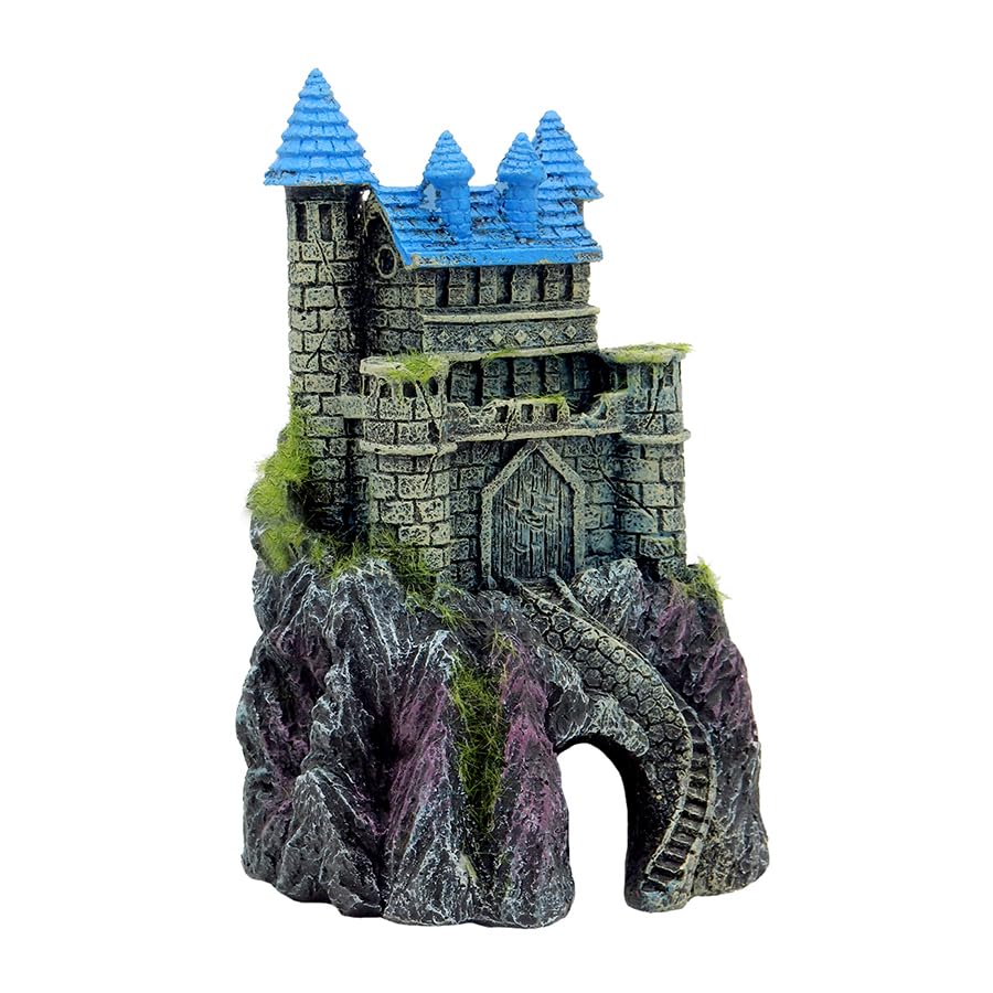 Blue Ribbon EE-1123 Exotic Environments Mountain Top Castle with Moss Aquarium Ornament - style: Castle with Moss