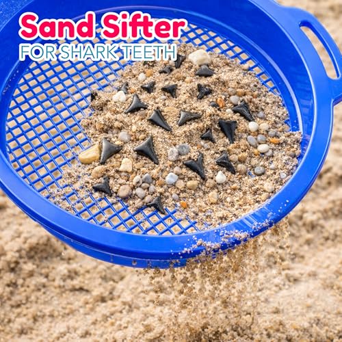 4E's Novelty Large Sand Sifter for Sandbox Beach 4 Pack - Sand Sifter for Shark Teeth, Rock, Plastic - Beach Toys, Sand Toys for Sandbox Kids & Toddlers