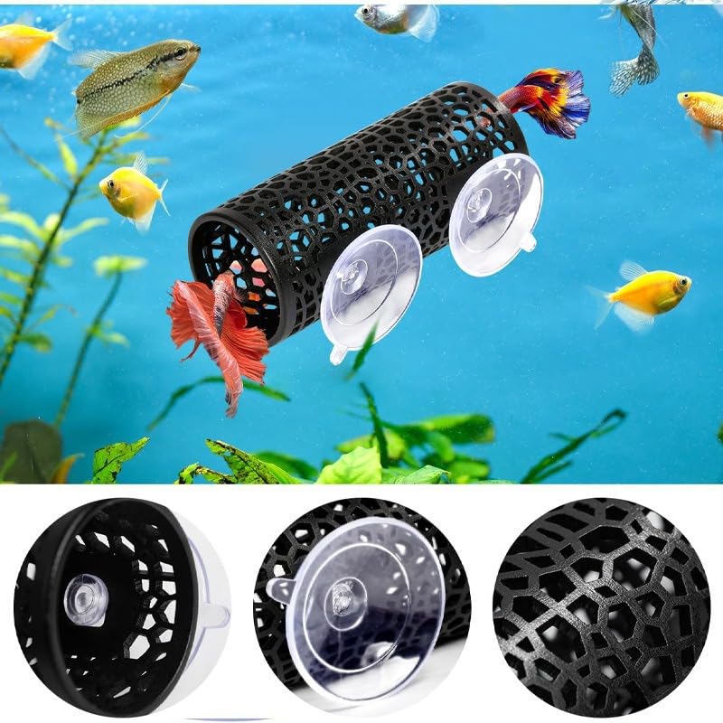 Betta Fish Tunnel Hammock, Safe Aquarium Decor for Smallfish Shrimp, Bettas Tank Accessories with Suction Cups Perfect for Hideout and Play Area（Black）