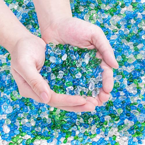 Keedolla Aquarium Glass Pebbles Stones Fish Tank Rocks Gravel, Green Mix Glass Gemstones Fish Bowl Rocks for Vase Fillers, DIY Crafts, Home Decor - 15 Oz, 6-9mm - color: Sea Blue, Green, Clear, size: 0.93 Pound