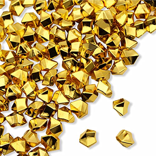 PMLAND Clear Fake Ice Rocks – 550 Pcs Large Gold Acrylic Gems Crushed Plastic Diamonds, 3 Lbs / 2.25 Quarts Bulk Vase Filler for Centerpieces Wedding Theme Décor Wedding Table Scatter - color: Gold