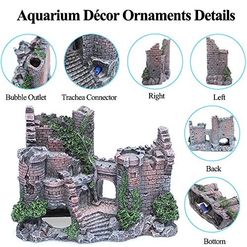 fazhongfa Aquarium Castle Air Bubbler Fish Tank Decorations for Betta Fish Ornament Small and Medium Fish Accessories Decor Betta House Toys (Air Pump is Not Include) - size: Castle