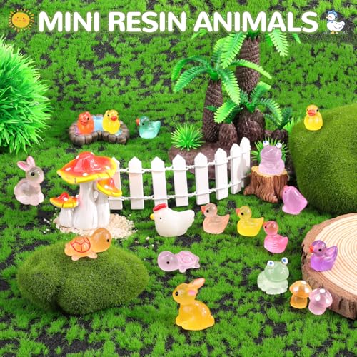 110PCS Mini Resin Animals Tiny Cute Figurines Glow in Dark, Miniature Figures to Hide, Little Animal Small Accessories for Topper Desk Garden Dollhouse Landscape Aquarium Ornaments Crafts & Decor - color: Luminous Animals A-110pcs