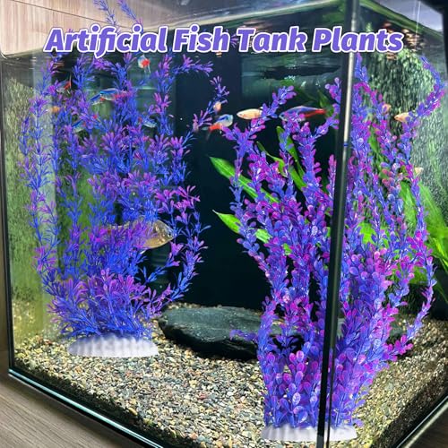 Hamiledyi Aquarium Plastic Plants Aquarium Decor Artificial Fish Tank Plants,Tall Fish Tank Decorations, Extra Large Aquarium Plant 23.6-inch Tall,2PCS（Purple Style B） - color: Purple（style B）