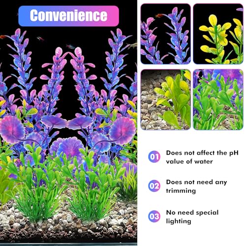 AQUANEAT Artificial Fish Tank Plants, Plastic Aquarium Decorations, Purple Accessories, 10pcs - color: Purple