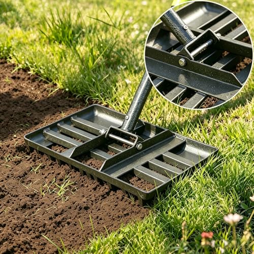 Lawn Leveling Rake, 17” x 10” Ground Plate Heavy Duty, Pull Behind Garden Landscape Grass Sand Dirt Yard Leveling Rake Levelawn Tool Steel Long Handle 60"