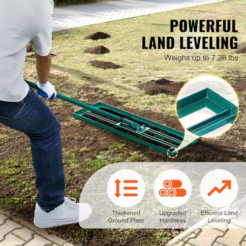 VEVOR Lawn Leveling Rake, 30" x10" Level Lawn Tool, Heavy-Duty Lawn Leveler with 78" Steel Extended Handle, Yard Leveling Rake Suit for Garden, Golf Lawn, Farm, Green - size: 30"x10", style: Classic: Alloy