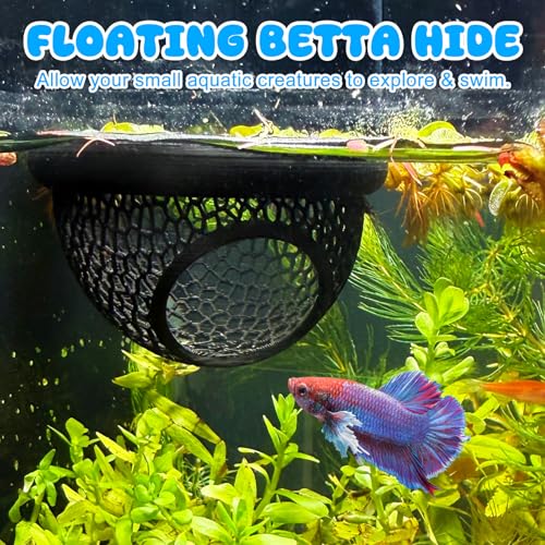 Floating Betta Hide & Shrimp Cave – 3D Printed Aquarium Decor, Multi-Functional Hammock, Feeding Ring & Safe Resting Spot for Betta, Shrimp & Small Fish (PLA, Eco-Safe) - color: Black