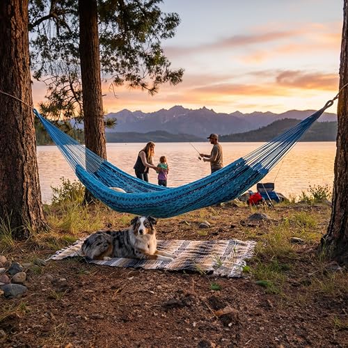 Sunnydaze Handwoven XXL Thick Cord Mayan Double Hammock for Outside - 625-Pound Capacity Heavy-Duty Outdoor Hammock - Blue - color: Blue