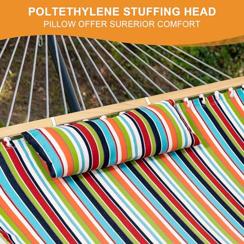 Lazy Daze Hammocks 12 FT Sunbrella Fabric Hammock Non-Fading with Spreader Bars and Free Pillow Fits for 2 Persons, All Weather and Fade Resistant for Patio Yard, 450 lbs Capacity, Carousel Confetti