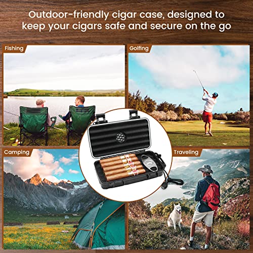 Flauno Travel Cigar Humidor Case - Portable Cigar Box with Humidifier Disc & Cigar Cutter | Waterproof | Crushproof | Airtight | Durable (Holds up to 5 Cigars) - size: Holds up to 5 Cigars