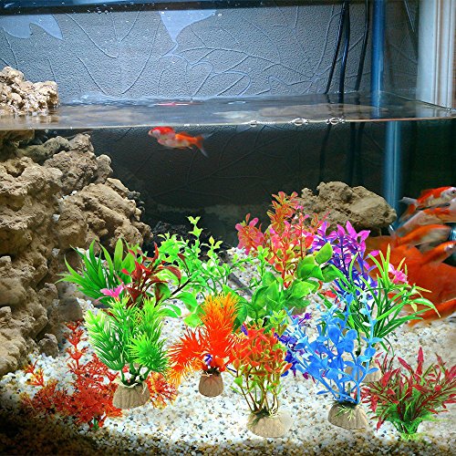 COMSUN 10 Pack Artificial Aquarium Plants, Small Size 4 to 4.5 inch Approximate Height Fish Tank Decorations Home Décor Plastic - color: Assorted Color