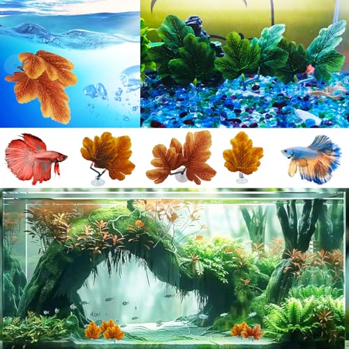 Fish Leaf Pad Betta Leaf Hammocks with Suction Cup 3pcs Fish Tank Accessories Aquarium Decor Plastic Plants Natural Habitat Spawning Breeding Resting Bed Multi Leaf Design (Green) - color: Green