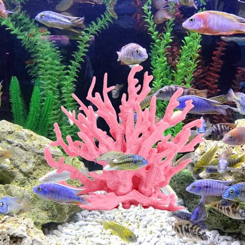 Tinoaly Fish Tank Decorations, Plastic Coral Reef Decor Creative Realistic Aquarium Coral Ornaments for Fish Tank Aquarium Landscape Decor Ornament Accessories Supplies (Pink) - color: Pink