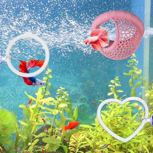Betta Hammock & Fish Toys Set, Aquarium Betta Fish Training and Feeding Rings, Floating Bettas Hide & Shrimp Cave, Decorative Accessories for Small Fish Tanks