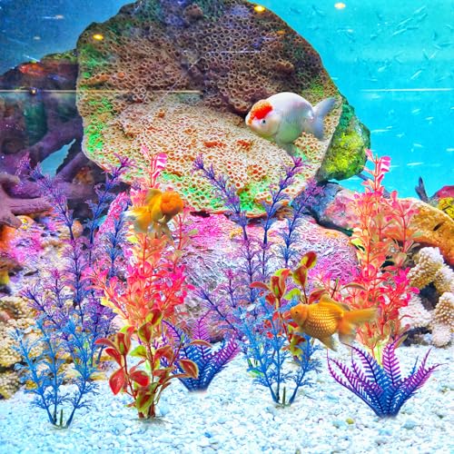 COMSUN 25 Pack Artificial Aquarium Plants, Small Size 4 inch Approximate Height Fish Tank Decorations Home Décor Plastic Blue - color: Blue