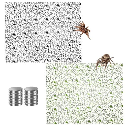 Hamiledyi Jumping Spider Enclosure Accessories 20 x 12'' Climbing Net Magnetic Spider Web Mesh Mantis Enclosure Net Tarantula Terrarium Habitat Decor (Green+Black) - color: Green+Black