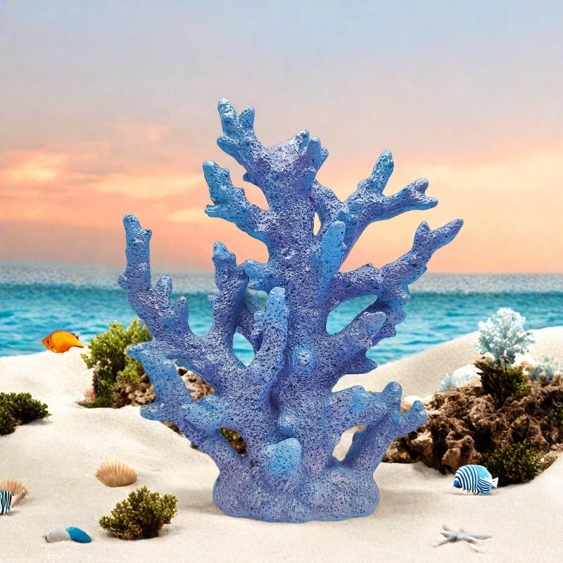 Etlemonde Beach Coastal Decor Coral Reef Home Decor Coral Statue Sculpture Home,Desk,Bathroom,Desktop Shelf Statue,Marine Themed Gifts (Gradual Blue Coral) - color: Gradual Blue Coral
