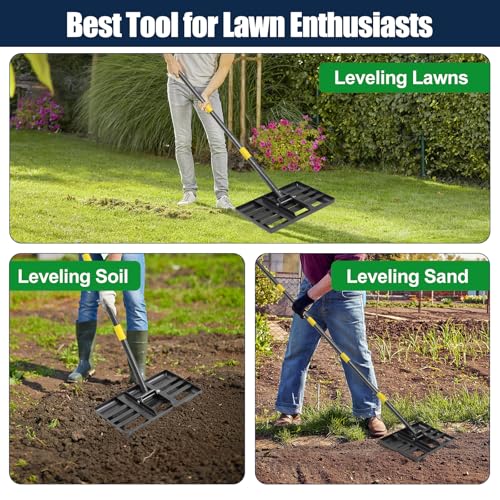 80" Heavy Duty Lawn Leveling Rake - 17x10in Stainless Steel Grading Tool with Ergonomic Adjustable Handle | Professional Grass Soil Leveler for Golf Courses, Backyards & Sports Fields