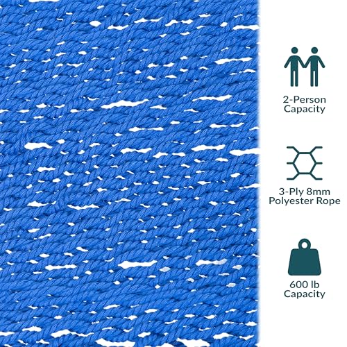 Sunnydaze Soft-Spun Polyester Rope Double Hammock for Outside - 600-Pound Weight Capacity Extra Large Hammock - Blue - color: Blue