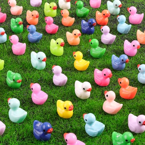TINKRSTUFF 200PCS Mini Resin Animals Cute Tiny Ducks,Miniature Duck Figures to Hide,Little Animal Small Figurines Bulk for Topper Desk Garden Dollhouse Landscape Aquarium Ornaments DIY Crafts & Decor - color: Colorful Ducks-200pcs