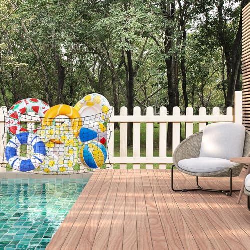 SATINIOR 83 x 60 Inch Pool Float Storage Organizer, Extra Large Hanging Elastic Mesh Fence Net with 20 Hooks & Cable Ties Swim Poolside Toys Holder for Inflatable Balls Noodles Accessories(Black)