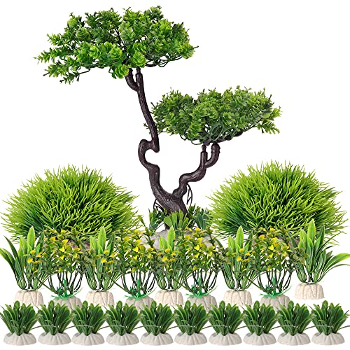 25Pcs Artificial Aquarium Tree & Plants Set - Green Fake Aquatic Plants for Aquarium Decorations