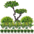 25Pcs Artificial Aquarium Tree & Plants Set - Green Fake Aquatic Plants for Aquarium Decorations