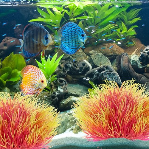 2PCS Fish Tank Plants Aquarium Plants Decorations Artificial Plastic Fish Tank Accessories Silk Green Natural Style Aquarium Plant (Pale Yellow) - color: Pale Yellow