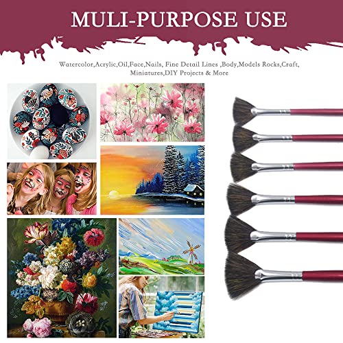 high-Grade Mink 6 pcs/Set Fish Tail Fan Shape Watercolor Gouache Acrylic Painting Pen Artist Oil Painting Brushes Art Supplies