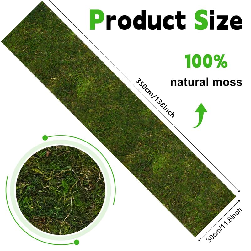 138'' x 12'' Dried Moss Table Runner Moss Sheet Roll for Crafts Preserved Green Moss Mat for Wedding Party Table Woodland Garden Fairy Decor - color: 138*12 Inch