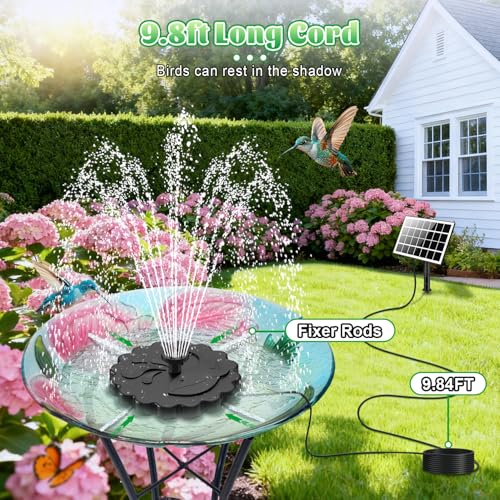 Jutai Detachable Floating Solar Fountain Kit -No Battery, DIY 3.5W Glass Solar Panel Water Pump Works in Shadow for Bird Bath, Water Feature,Garden, Outdoor-7 Nozzles,9.8ft Power Cord - color: Black+white 4