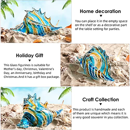 EUSTUMA Hand Blown Glass Conch Figurines Ornament,Sea Animal Ornament for Home Decor,Sea Animals Collection for Birthday Gift,Glass Seashell - color: Conch