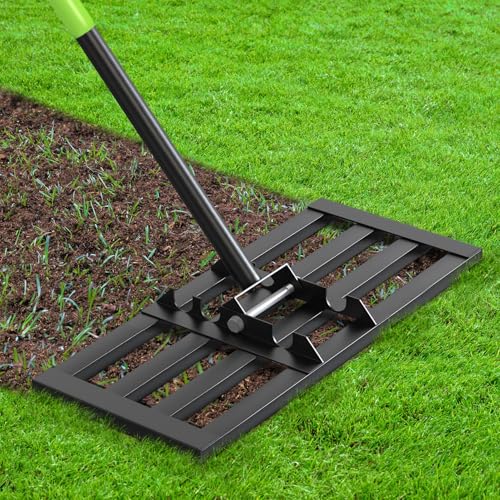Seeutek Lawn Leveling Rake, 17" x 10" Heavy Duty Yard Leveling Rake Tool with 0-180° Adjustable Handle, 6.5FT Steel Handle Lawn Leveler for Yard Garden Golf, Ease Level Soil Sand Dirt Surface - size: 17"*10"
