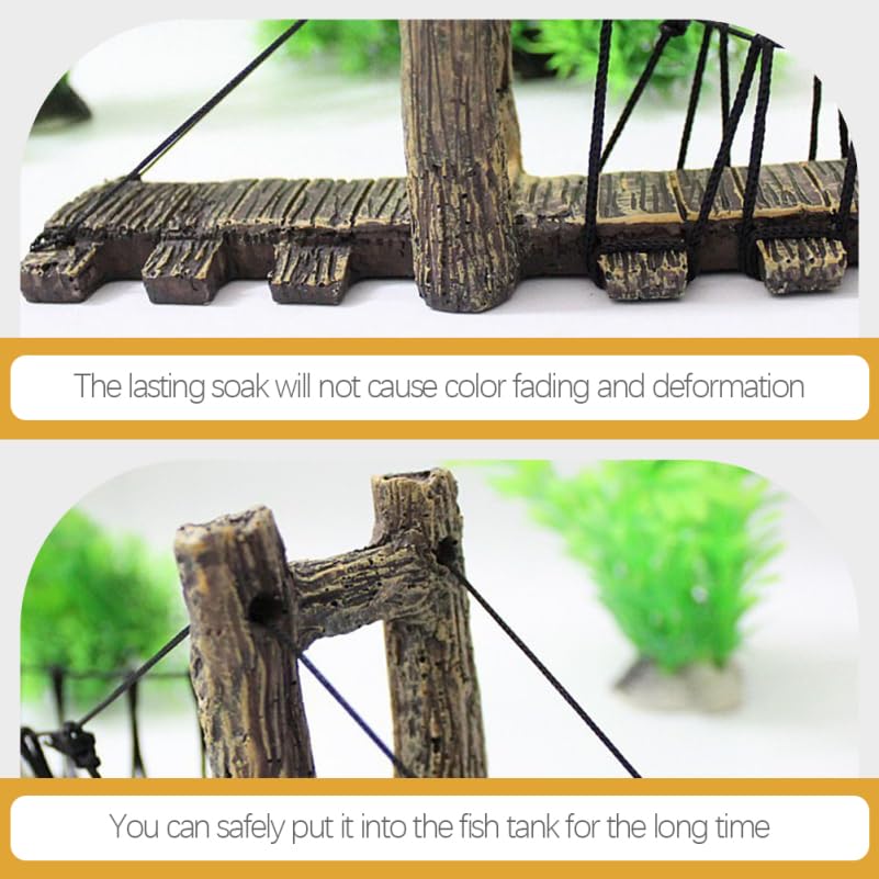 Balacoo Aquarium Decor Bridge: Resin Garden Rope Bridge Ornament for Betta Fish Tank Landscape Decoration - Dark Brown, 6.29 Inch