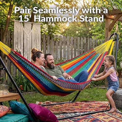 Sunnydaze Handwoven XXL Thick Cord Mayan Double Hammock for Outside - 625-Pound Capacity Heavy-Duty Outdoor Hammock - Multicolor - color: Multi-color