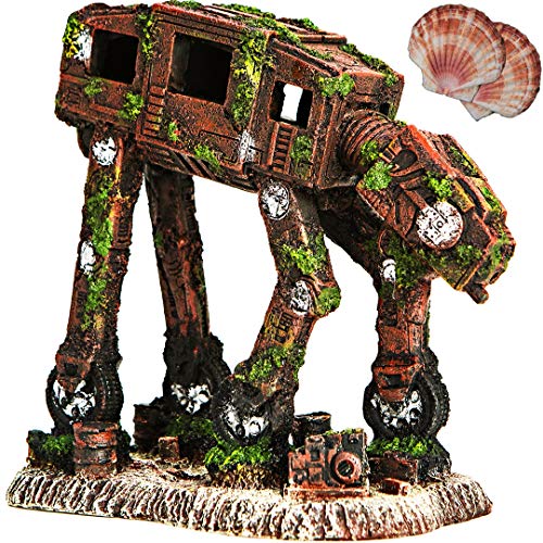 Fish Tank Decorations, Multi Design Optional, Resin Aquarium Ornament, Creative Betta Fish Hide Cave for Aquarium Decorations, Wine Barrel，Robot Dog, Wood House, Castle, HobbitOr More - color: At-at Medium