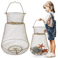 Galvanized Steel Wire Fish Baskets,Portable Fishing Basket for Fish Outdoor,Collapsible Wire Fish Baskets，Minnow Bucket. - size: Large -15X23 INCH
