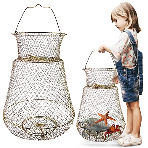 Galvanized Steel Wire Fish Baskets,Portable Fishing Basket for Fish Outdoor,Collapsible Wire Fish Baskets，Minnow Bucket. - size: Large -15X23 INCH