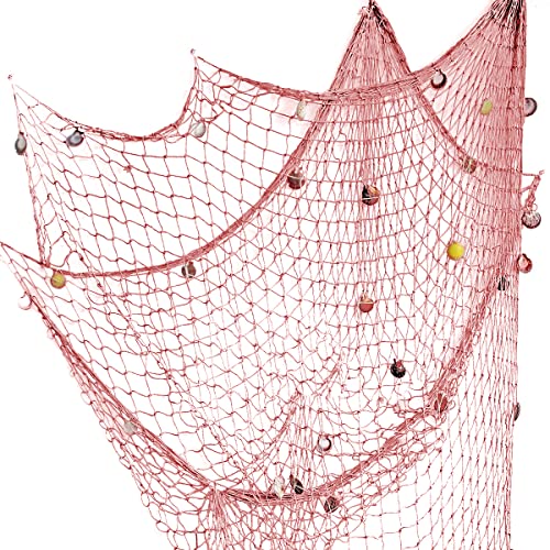 Nature Fish Net Wall Decoration with Shells, Ocean Themed Wall Hangings Fishing Net Party Decor for Pirate Party,Wedding,Photographing Decoration (Pink) - color: 1pack Pink